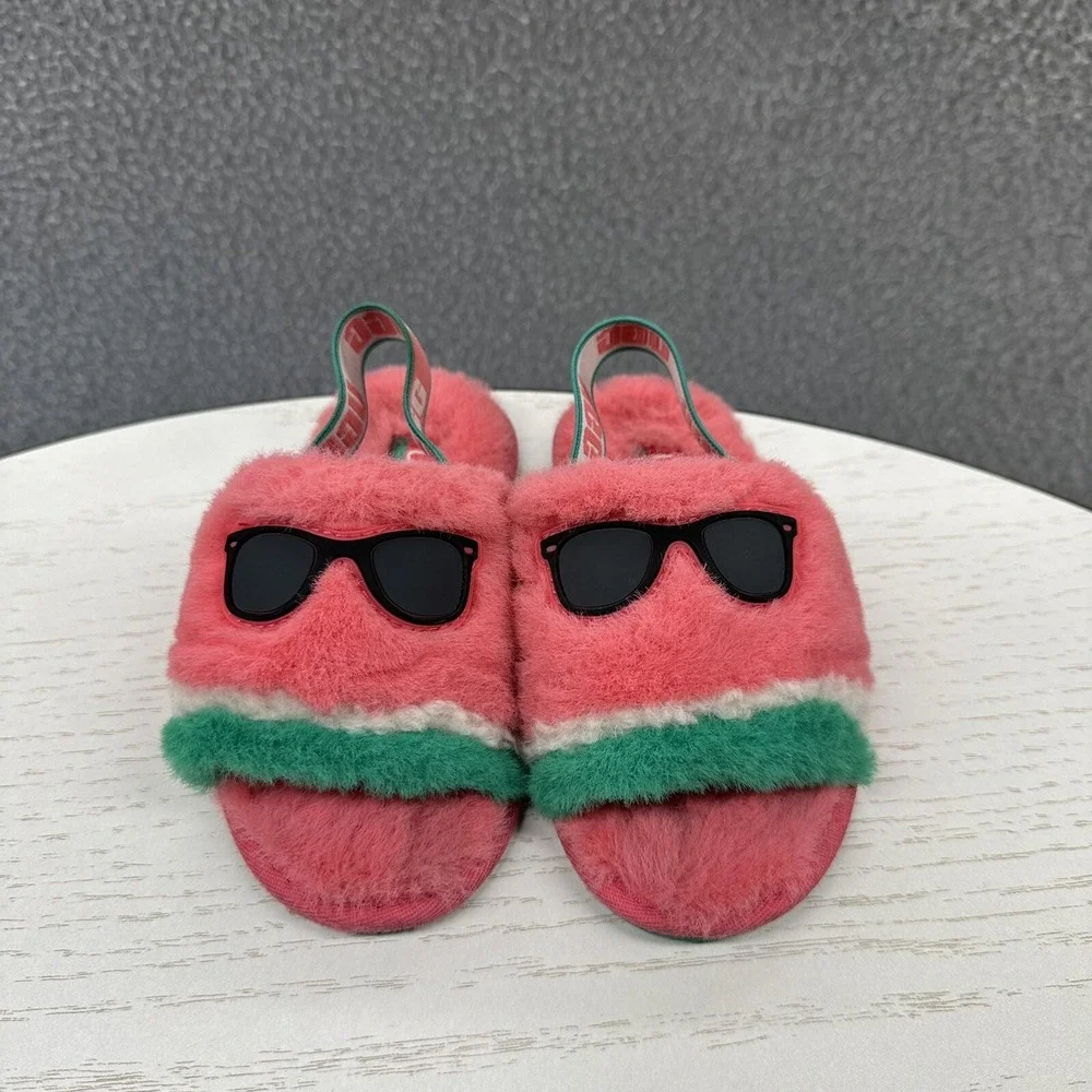UGG Fluff Yeah Watermelon Stuffie Indoor-Outdoor Slippers Pink Kids Size 10